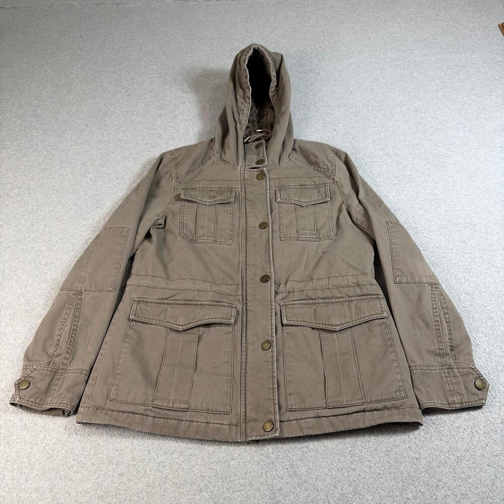 Lucky Brand Jacket Womens Medium Brown Hooded Barn Chore Military Work Heritage